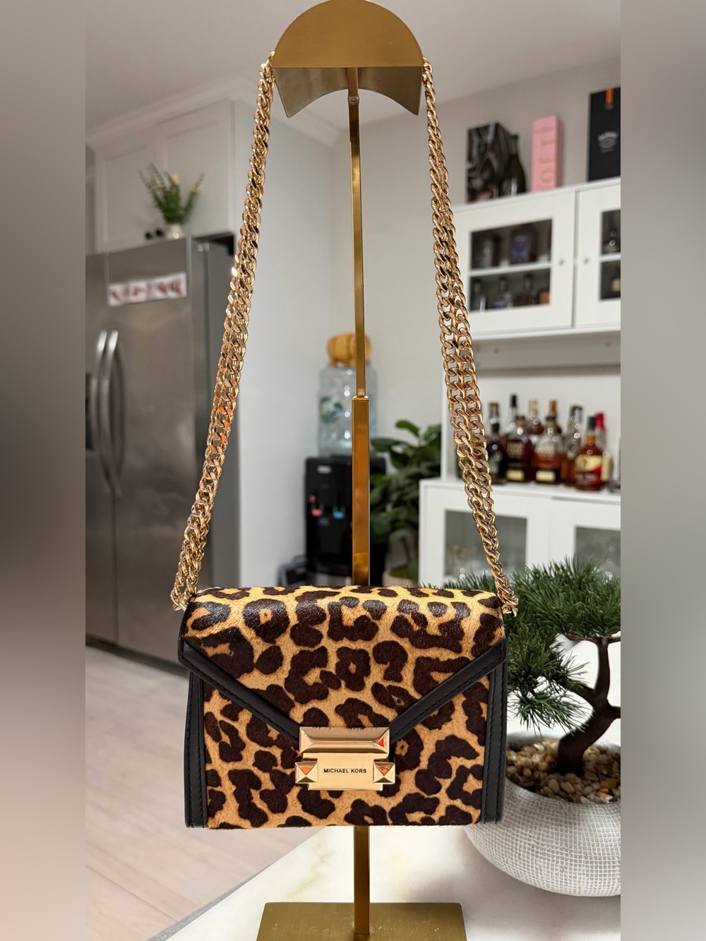 Michael Kors Leopard Print 2 way bag  with Gold Chain